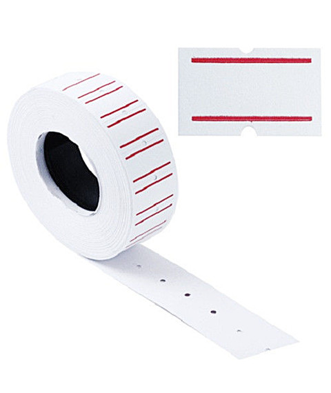 Etichete autoadezive pentru  marcator 21 x 12 mm. alb cu  linie roșie, 1000 buc/rola